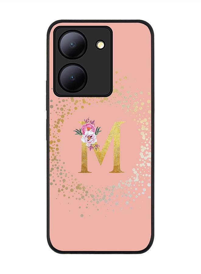 Stylizedd Rugged Black Edge case for Vivo Y36 / Vivo Y36 5G, Slim fit Flexible Cover - Custom Monogram Initial Letter Floral Pattern Alphabet - M (Rose Pink) - Image 1