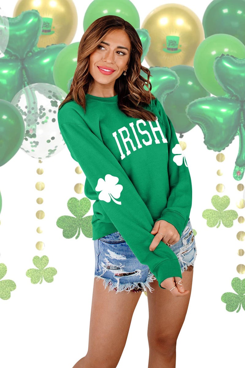 TAOHONG Women St. Patrick's Day Sweatshirts Shamrock Shirt Clover Printed Long Sleeve Irish Gift Casual Loose Fit Tops - Image 3