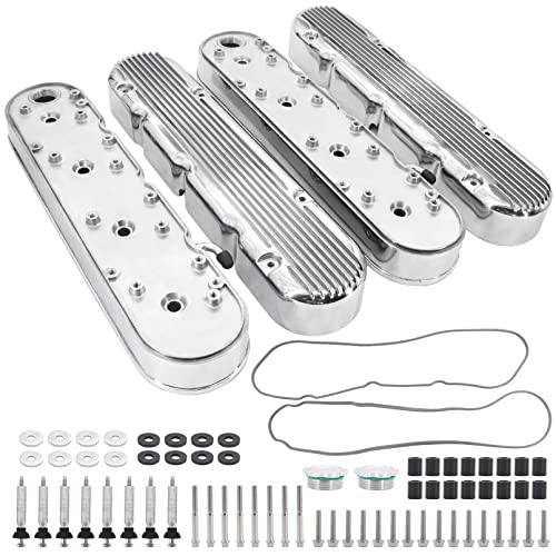 Tektall LS Finned Cast Aluminum Valve Covers with Coil Mounts and Covers Compatible with Che-vy Small Block SB V8 293 325 376 427 LS1 LS2 LS3 LS6 LS7, Silver - Image 1