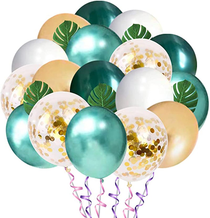 KASTWAVE Balloons Jungle Theme Party Supplies 50 Balloons 12 Inches Green White Gold Latex with 10pcs Palm Leaves for Tropical Birthday Party Decorations - Image 2