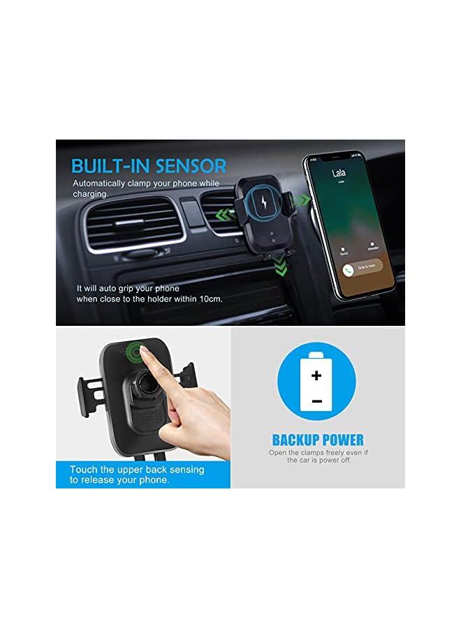 AccLoo Wireless Car Charger, 15W Qi Fast Charging Auto-Clamping Car Charger Mount, Car Air Vent Phone holder for iPhone14 Pro Max/14 Pro/14/13/12/11, Galaxy S22/S21+/S20 Ultra（Include QC3.0 Adapter） - Image 3