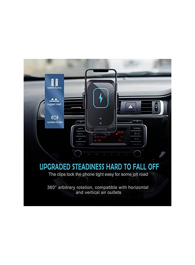 AccLoo Wireless Car Charger, 15W Qi Fast Charging Auto-Clamping Car Charger Mount, Car Air Vent Phone holder for iPhone14 Pro Max/14 Pro/14/13/12/11, Galaxy S22/S21+/S20 Ultra（Include QC3.0 Adapter） - Image 5