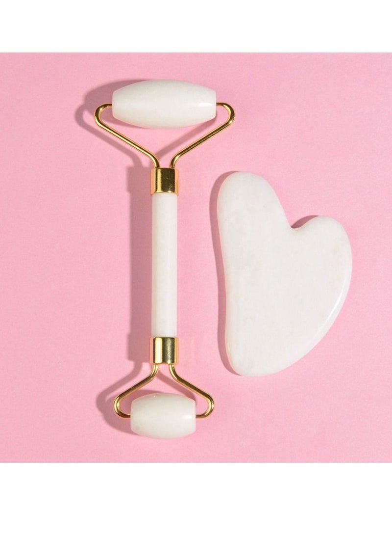 HILUKE Gua Sha Set Jade Roller Massager Face Scraping Board Anti-aging Scraping Plate-2PCS 