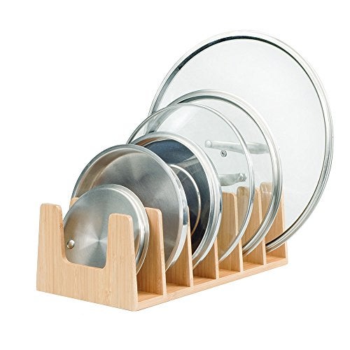 MobileVision Bamboo Pot Lid Holder Organizer for Storage in Cabinets or Kitchen Countertops and Cupboards - Image 1