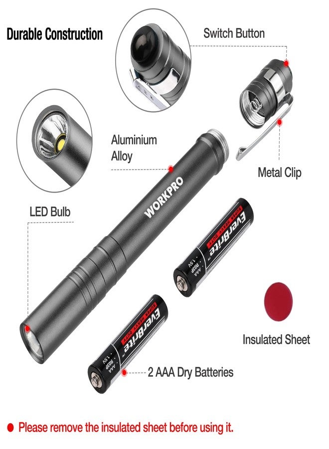 WORKPRO LED Pen Light, Aluminum Pen Flashlights, Pocket Flashlight with Clip for Inspection, Emergency, Everyday, 2AAA Batteries Include, Gray(4-Pack) - Image 4