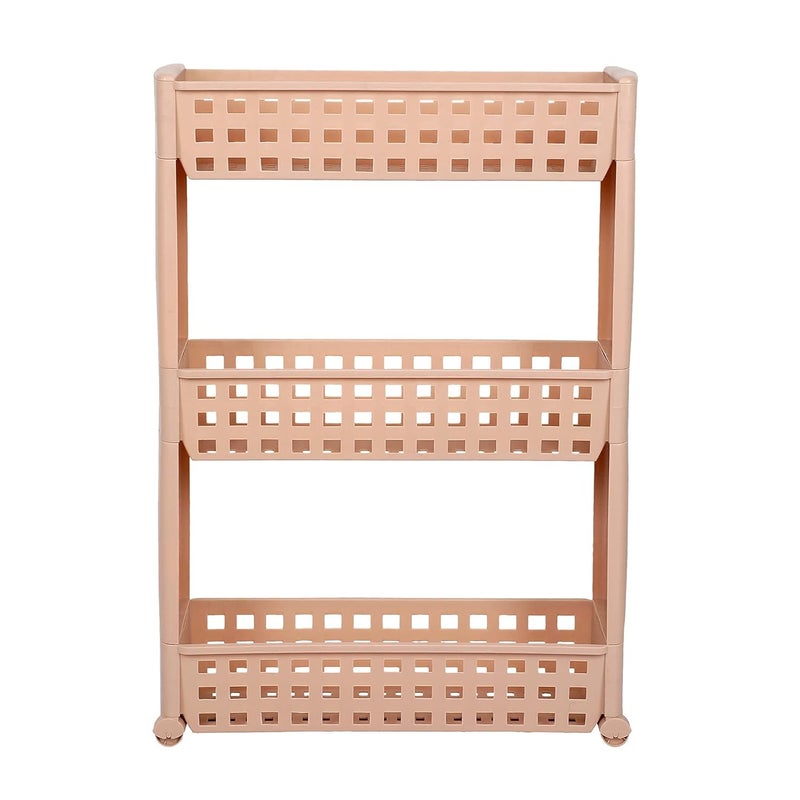 Cutting EDGE Plastic 3 Layer Slim Classic Smart Storage Organizer Multipurpose and EasytoMove Slide Out Shelf Rack Trolley with Wheels Beige Set of 3 - Image 1