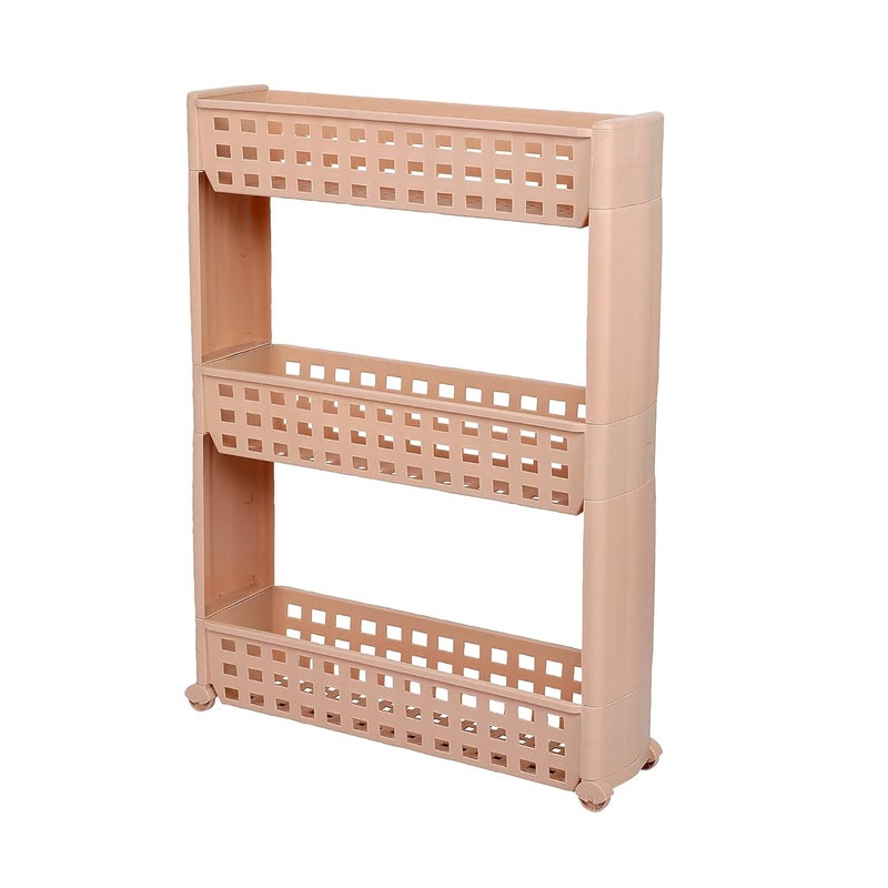Cutting EDGE Plastic 3 Layer Slim Classic Smart Storage Organizer Multipurpose and EasytoMove Slide Out Shelf Rack Trolley with Wheels Beige Set of 3 - Image 3