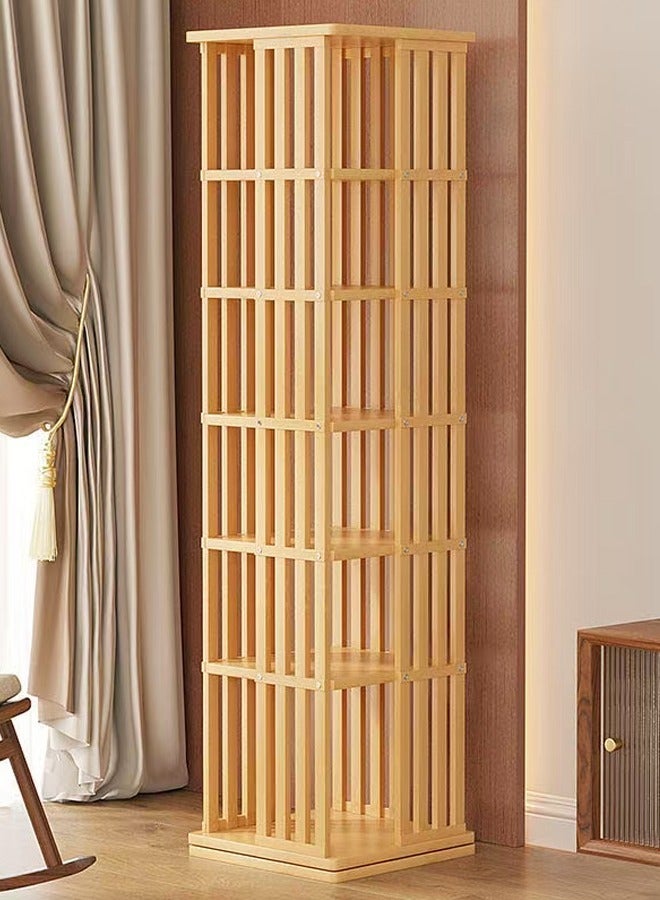 fashionhome 6 Layers 360 Degree Rotatable Bookshelf Modern Minimalist Fence Design Floor Bookcase Bamboo Corner Cabinet Display Rack for Living Room Home Office 37x37x178 cm  - Image 2