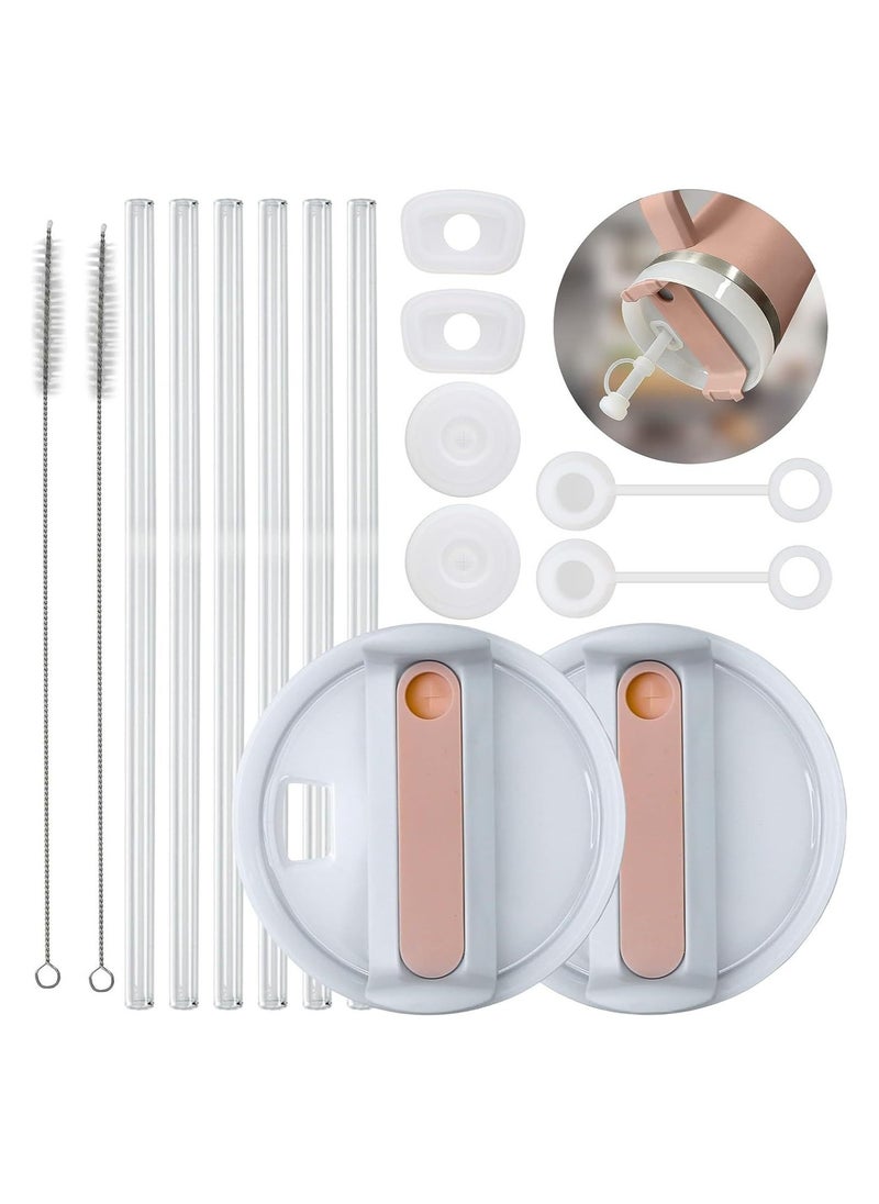 Generic - 2 Pack Stanley Lid Replacement 40 oz Tumbler with Handle for Stanley Cup 2.0 Version - 6 Pcs Extra Long Reusable Straws & H2.0 Silicone Spill Proof Stopper - Spill Resistant Covers 3 Set - Image 1