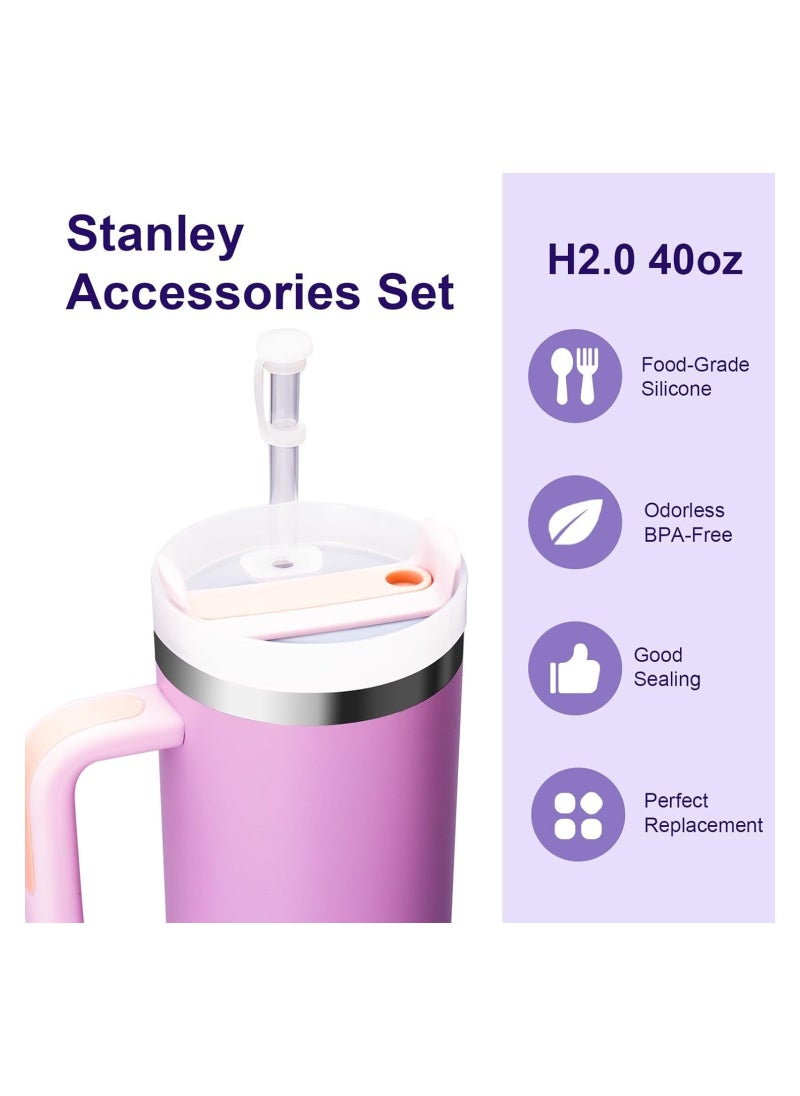 Generic - 2 Pack Stanley Lid Replacement 40 oz Tumbler with Handle for Stanley Cup 2.0 Version - 6 Pcs Extra Long Reusable Straws & H2.0 Silicone Spill Proof Stopper - Spill Resistant Covers 3 Set - Image 1