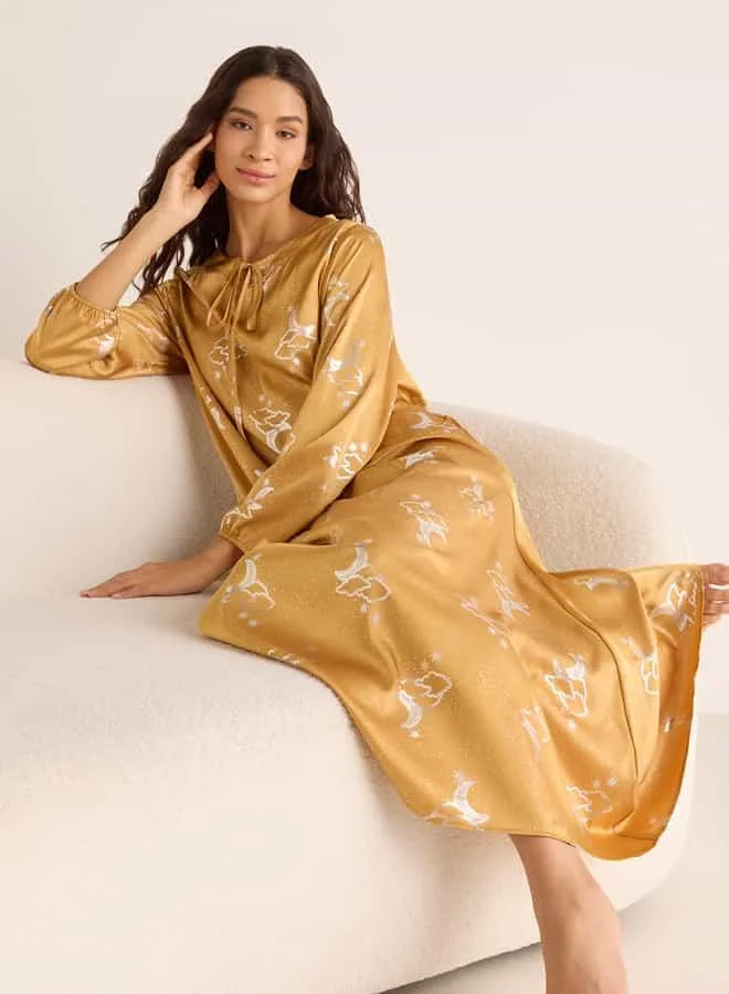 Splash FAV Printed Night Dress with Long Sleeves