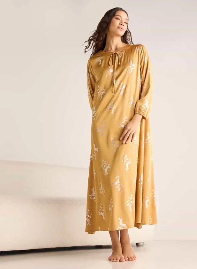 Splash FAV Printed Night Dress with Long Sleeves