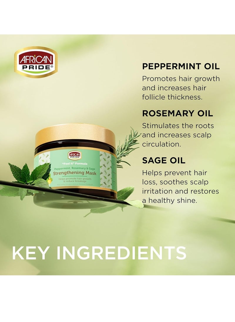 African Pride African Pride Feel It Formula Hair Strengthening Mask Treatment with Peppermint, Rosemary & Sage, For All Hair Types - Aids Hair Growth, Nourishes Split Ends & Dry Scalp, 12oz (Pack of 1)  - Image 2