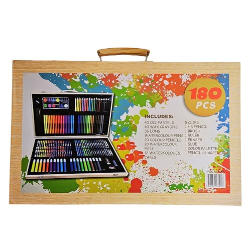 Kitchen Bloom Color Kit Art Set for Kids, 145 Pieces Drawing Kit with Colour Pencils, Oil Pastels, Paint Brushes, Water Colours, Marker Pens, Color Set for Kids (Wooden (180 pcs)) - Image 1
