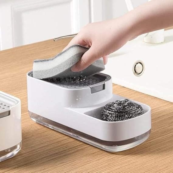 SHOPECOM 3 in 1 Liquid Soap Dispenser Bathroom Accessories Dishwasher 3 in 1 Soap Dispenser for Liquid Holder Liquid Dispenser Pump with Sponge Holder Kitchen Sink Accessories Items SmallMultiColor - Image 1