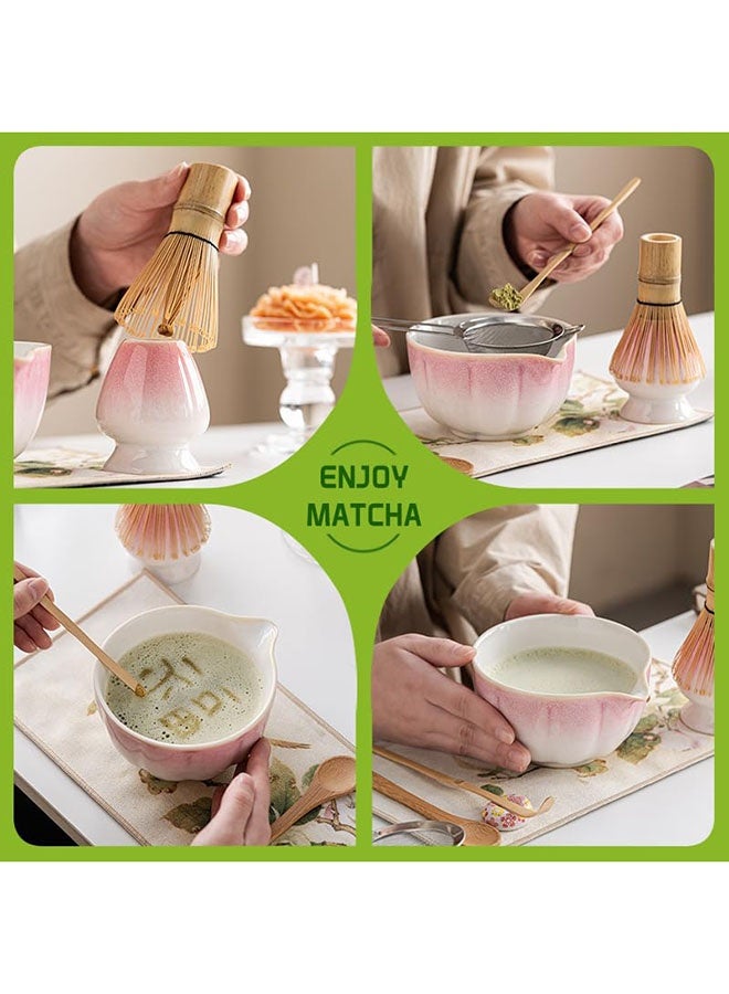 Arabest Matcha blender set, 8-piece Japanese matcha tea set, pink matcha tool set, bamboo matcha blender, Japanese matcha making set (white and pink gradient). - Image 4
