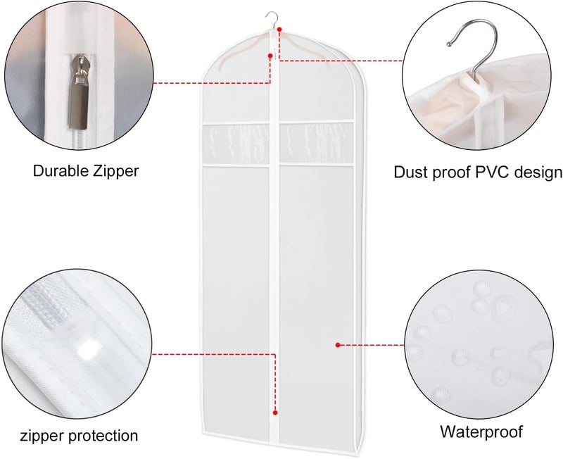 KEEGH Dress Garment Bags for Storage 72" Dress Carriers for Women with Clear Window and 3" Gusset Dress Cover Bag for Long Evening Dresses, Fur Coat, Long Dress Gown Closet Storage - 2 Pack - Image 3
