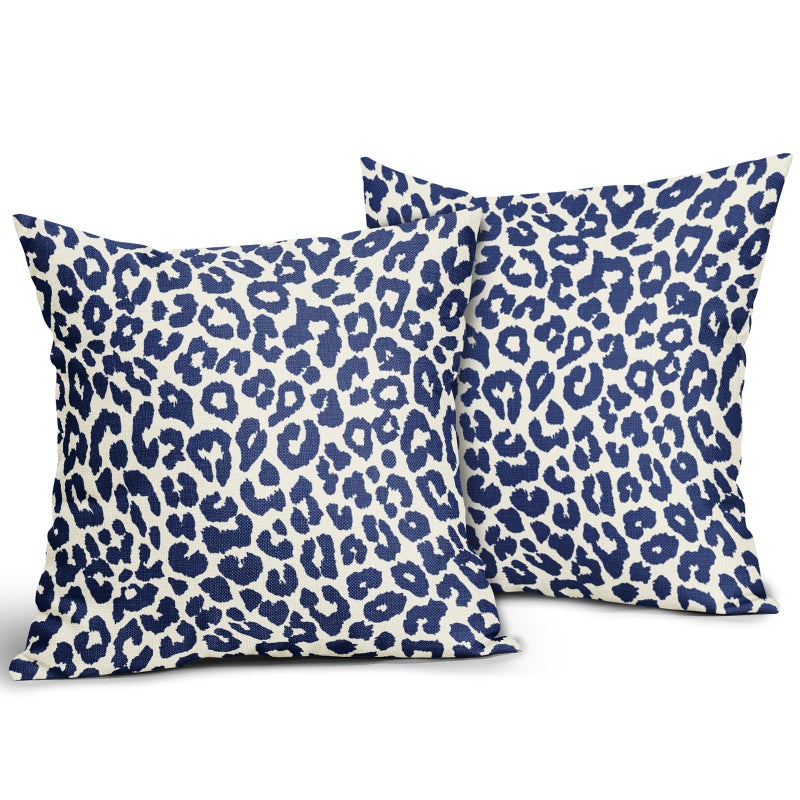 Aytipun Navy Blue Leopard Print Pillow Covers 18x18 Set of 2 Cheetah Animal Pattern Chinoiserie Decorative Throw Pillows Outdoor Pillowcase Farmhouse Linen Cushion Case Decor for Sofa Couch Bed - Image 2