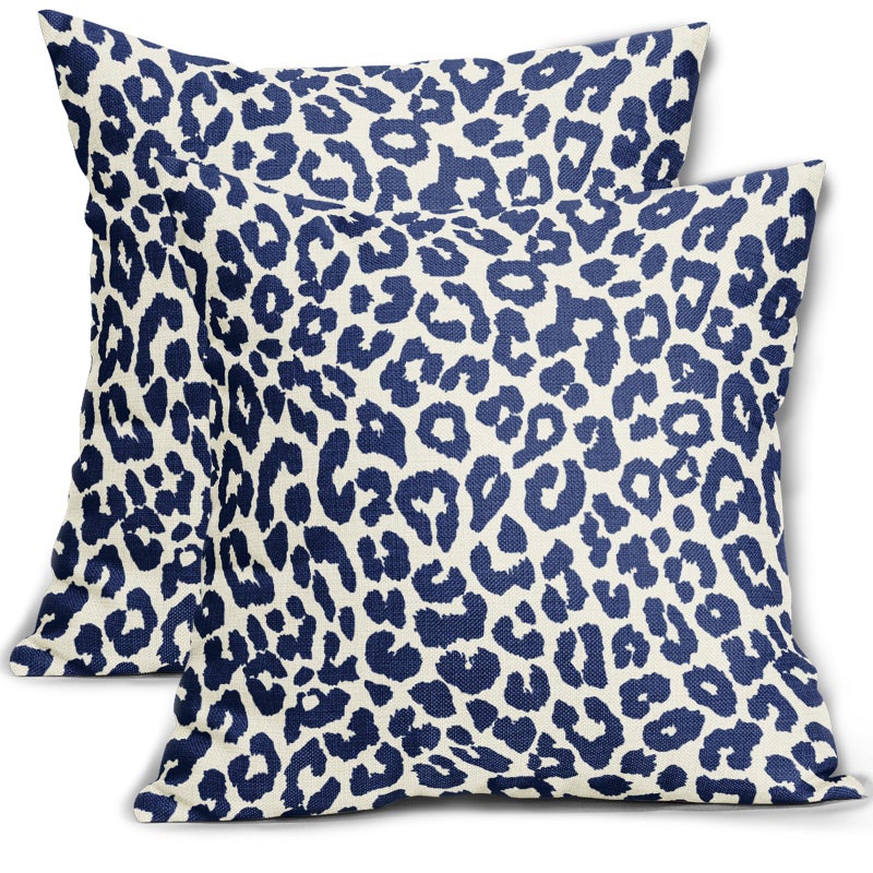 Aytipun Navy Blue Leopard Print Pillow Covers 18x18 Set of 2 Cheetah Animal Pattern Chinoiserie Decorative Throw Pillows Outdoor Pillowcase Farmhouse Linen Cushion Case Decor for Sofa Couch Bed - Image 1