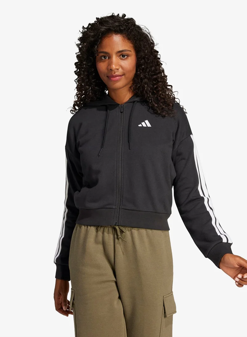 Adidas BLACK/WHITE 3-Stripes Essential French Terry Hoodie for Women | Best Price UAE