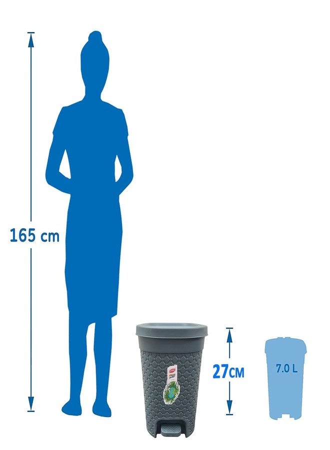 SONAL - FAB Small Size Pedal Bin - Capacity: 7 LTR, Size (24cmx16cmx26cm) - Plastic Dustbin (Grey) - Image 3