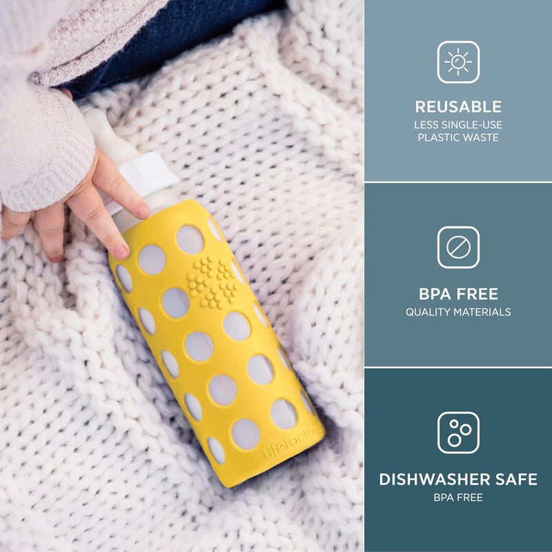 Lifefactory 9-Oz Glass Baby Bottle with Stage 2 Nipple and Protective Silicone Sleeve Mango - Image 2