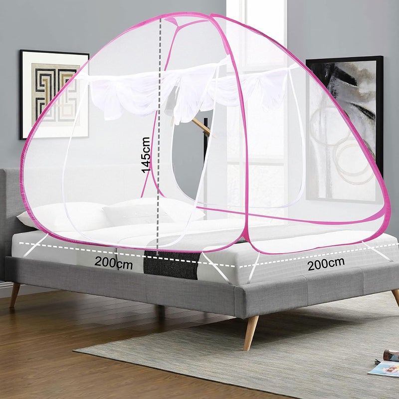 Catron Foldable Mosquito NetMachhardani Polyester Adults Mosquito Net for Dubble Bed Strong 30GSM Net High Durability Foldable Tent Shape Mosquito Net Pink - Image 4