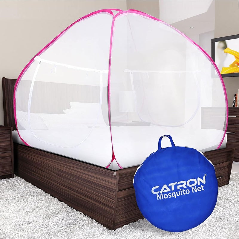 Catron Foldable Mosquito NetMachhardani Polyester Adults Mosquito Net for Dubble Bed Strong 30GSM Net High Durability Foldable Tent Shape Mosquito Net Pink - Image 1