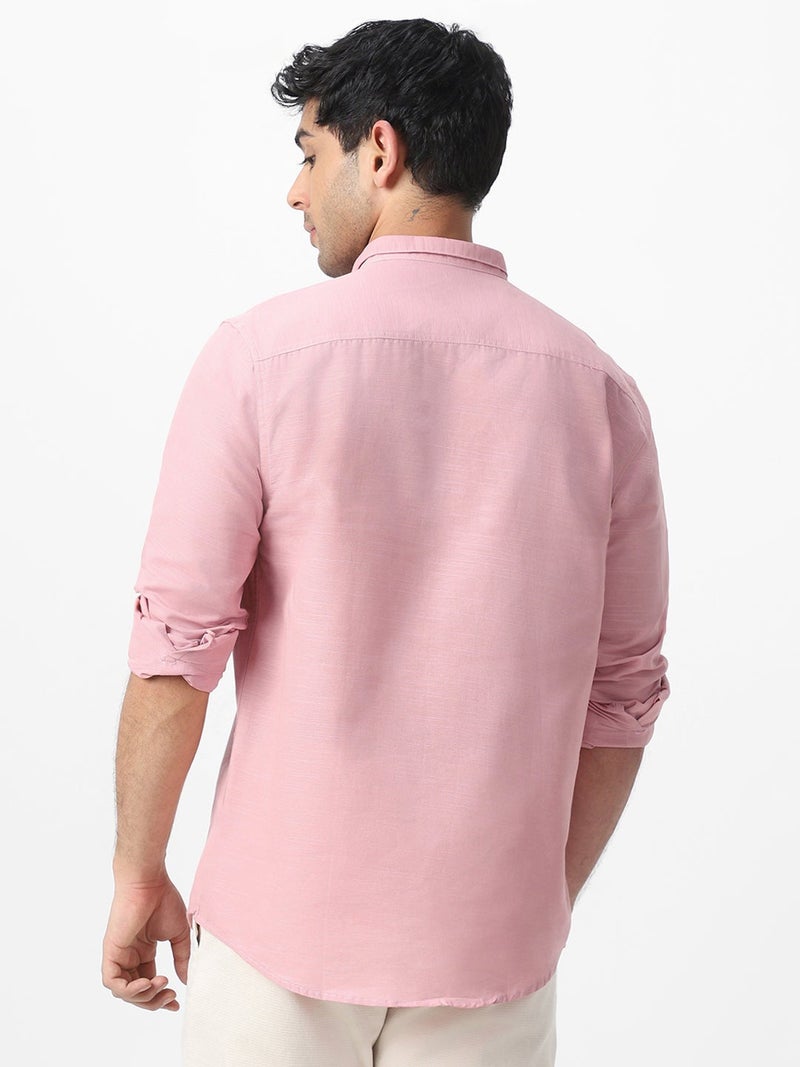 Urbano Fashion Men's Pink Cotton Full Sleeve Regular Fit Casual Solid Shirt with Band Collar - Image 3
