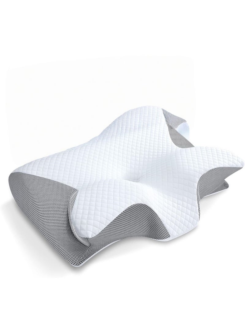 Memory Foam Cervical Pillow, 2 in 1 Ergonomic Contour Orthopedic Pillow for Neck Pain, Contoured Support Pillows for Side Back Stomach Sleepers - Image 1