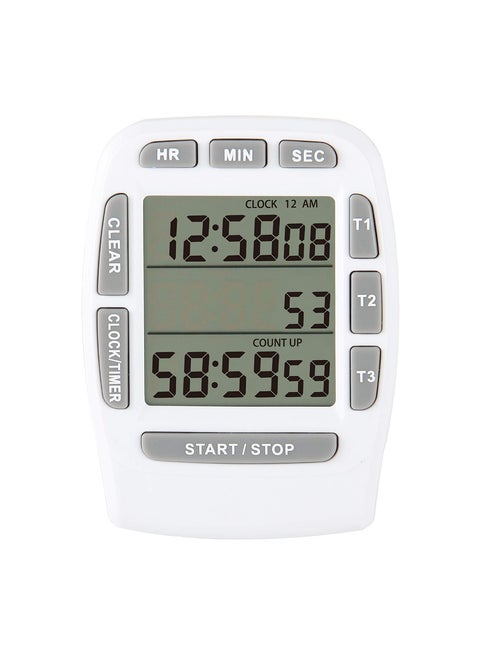 Digital Kitchen Triple Timer, Count-down & Count-up Tracking, Loud Buzzer Reminder, Magnetic Timer with Big Digits and Back Stand for Cooking, Meeting, Classroom, Studying, Exercising (White)