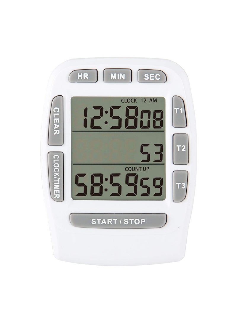 Digital Kitchen Triple Timer, Count-down & Count-up Tracking, Loud Buzzer Reminder, Magnetic Timer with Big Digits and Back Stand for Cooking, Meeting, Classroom, Studying, Exercising (White)