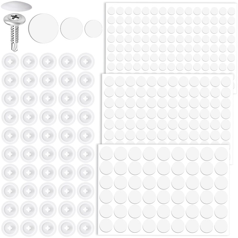 ANCIRS 290 Pcs SelfAdhesive Screw Cover Stickers with 50 Pcs Screws Hole Caps 3 Sizes PVC NonFaded Screw Hole Cover Caps Dustproof Sticky Decals for Furniture Cabinet  White 12mm 15mm 21mm