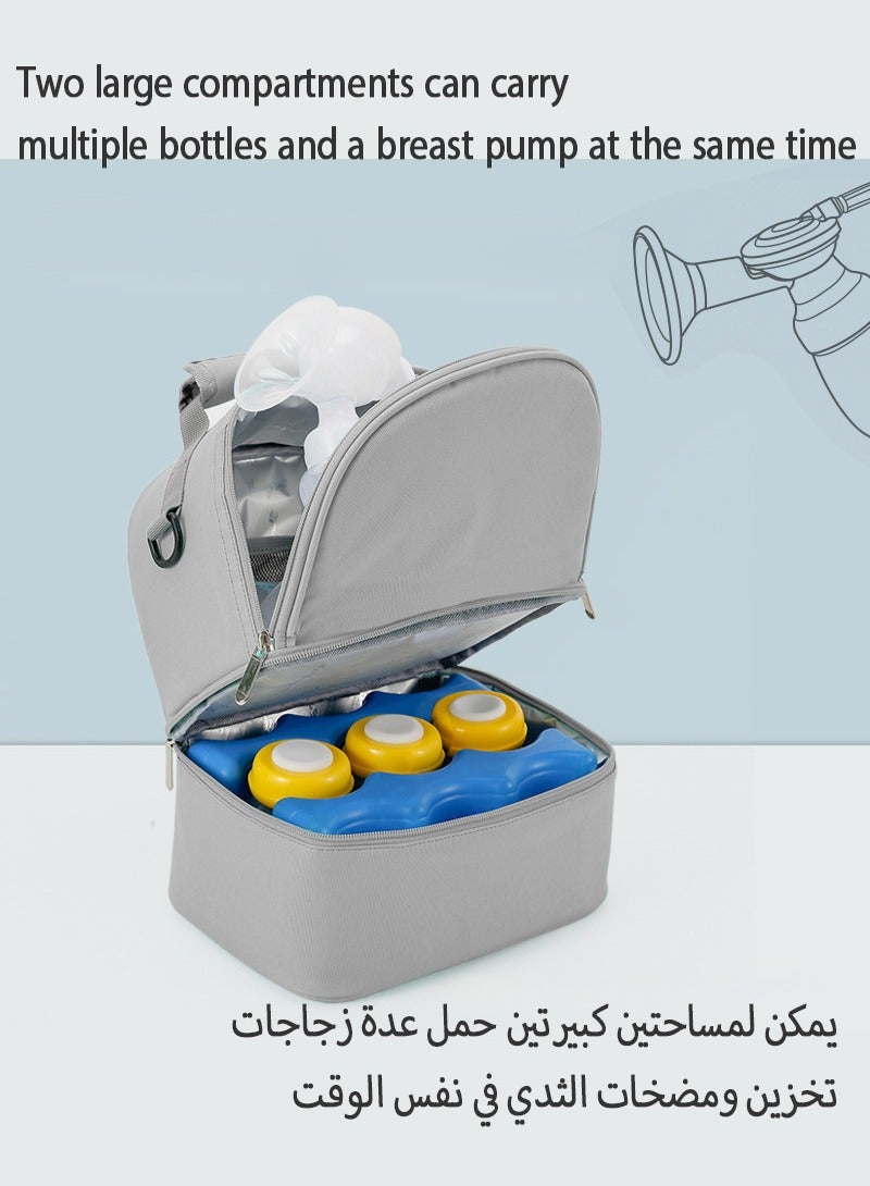 Jourvent Breast Pump Bag Dual-Layer Design Cooler Moistureproof Compartments Gray Portable Storage for Outdoor Work Daily Use and Breast Milk Preservation - Image 2