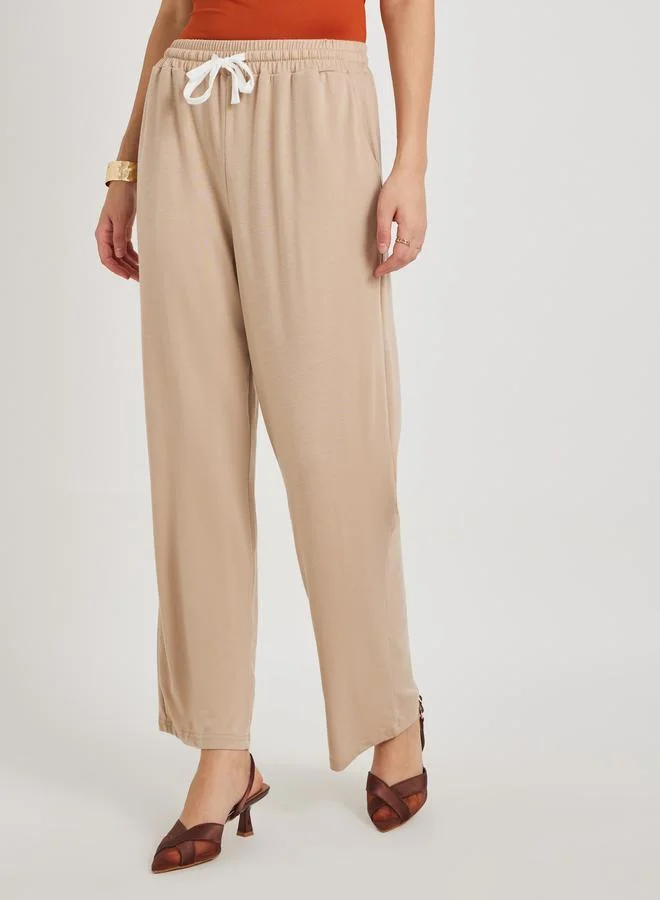 Styli Styli Women Khaki Solid Drawstring Waist Wide Leg Pants