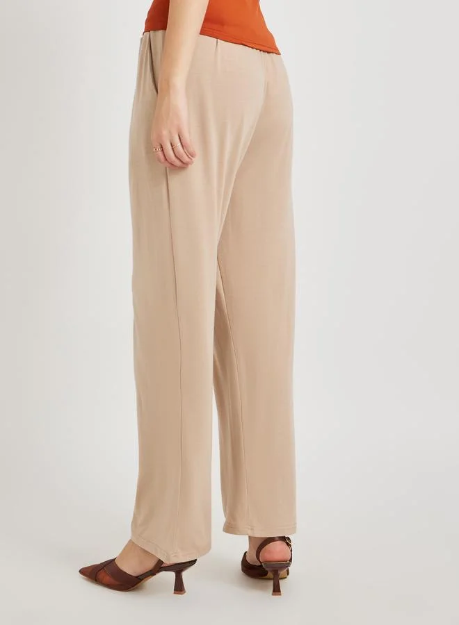 Styli Styli Women Khaki Solid Drawstring Waist Wide Leg Pants
