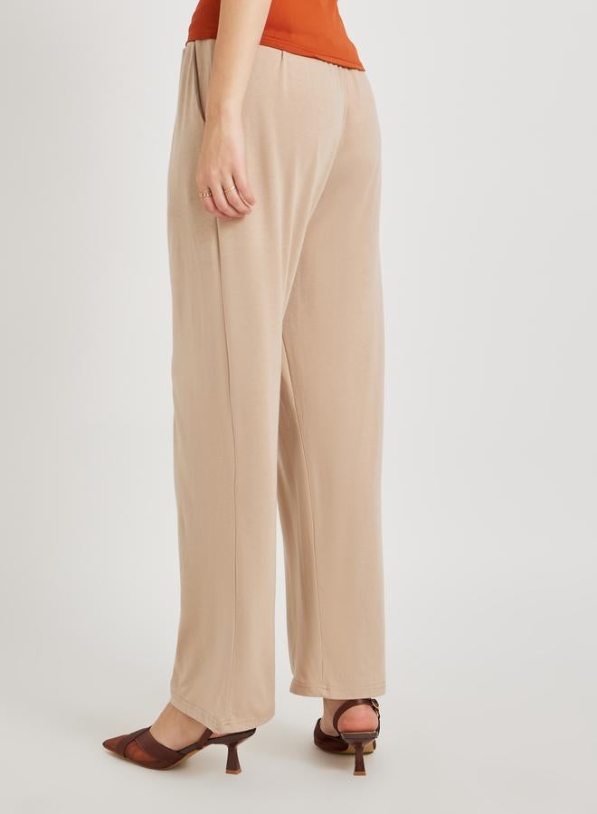 Take Two Women Khaki Solid Drawstring Waist Wide Leg Pants - Image 4