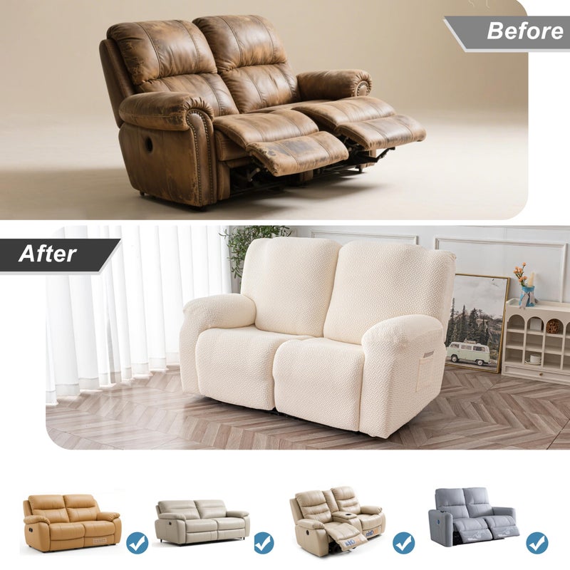 Genina Recliner Loveseat Cover Stretch Couch Covers Sofa slipcover for 2 Seat Reclining Couch Thick Jacquard Furniture Protector (Beige) - Image 3