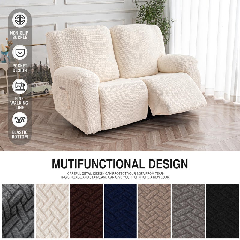 Genina Recliner Loveseat Cover Stretch Couch Covers Sofa slipcover for 2 Seat Reclining Couch Thick Jacquard Furniture Protector (Beige) - Image 4