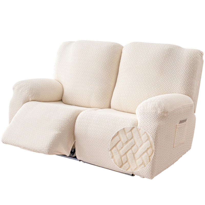 Genina Recliner Loveseat Cover Stretch Couch Covers Sofa slipcover for 2 Seat Reclining Couch Thick Jacquard Furniture Protector (Beige) - Image 1