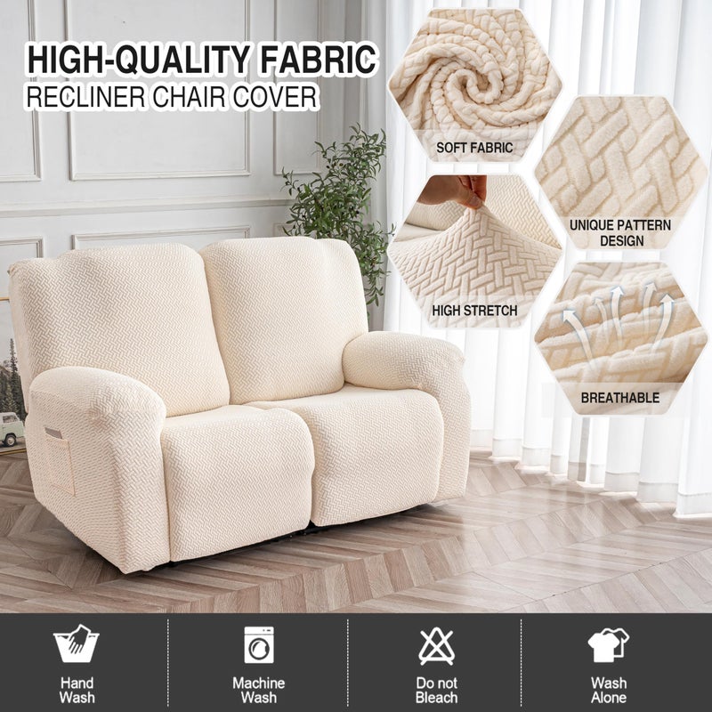 Genina Recliner Loveseat Cover Stretch Couch Covers Sofa slipcover for 2 Seat Reclining Couch Thick Jacquard Furniture Protector (Beige) - Image 2