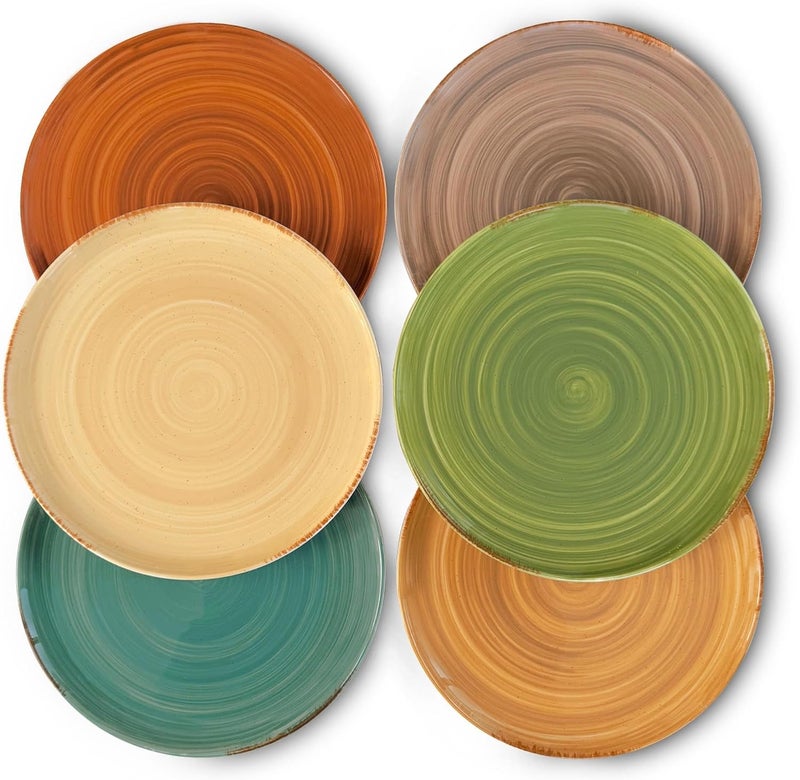 Mora Ceramic Helix Swirl Dinner Plates Set of 6 10in Modern Spiral Porcelain Dish Dinnerware for Kitchen Serving  Restaurants  Dishwasher Microwave Freezer Oven Safe Dishware  Earth Colors - Image 1