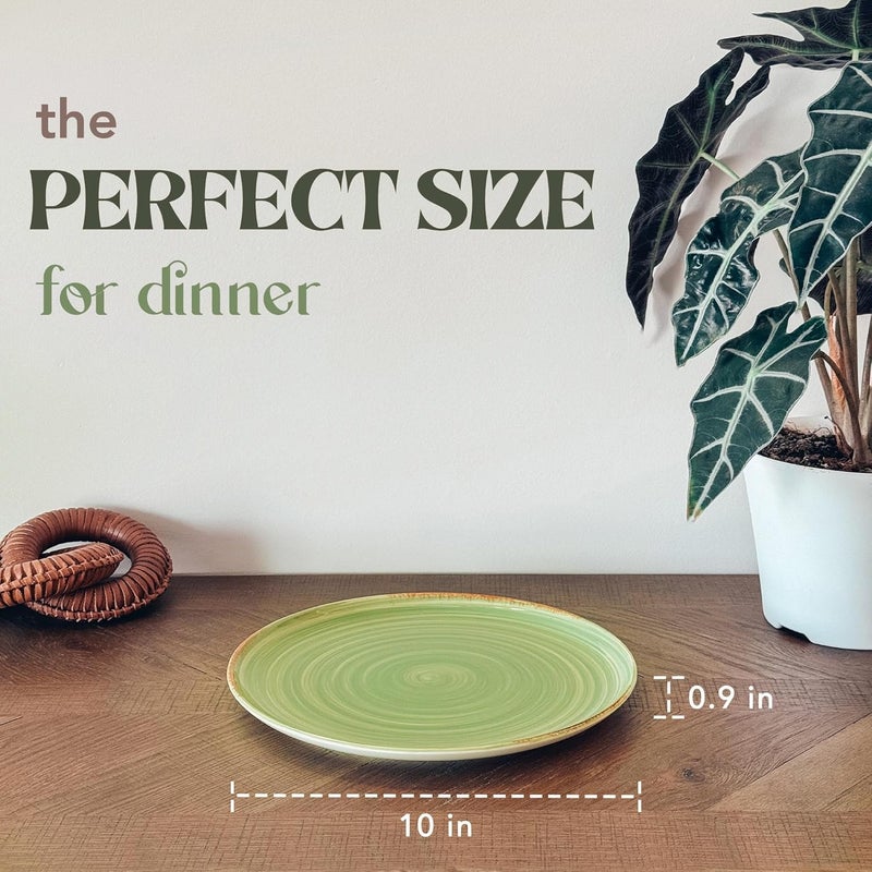 Mora Ceramic Helix Swirl Dinner Plates Set of 6 10in Modern Spiral Porcelain Dish Dinnerware for Kitchen Serving  Restaurants  Dishwasher Microwave Freezer Oven Safe Dishware  Earth Colors - Image 2