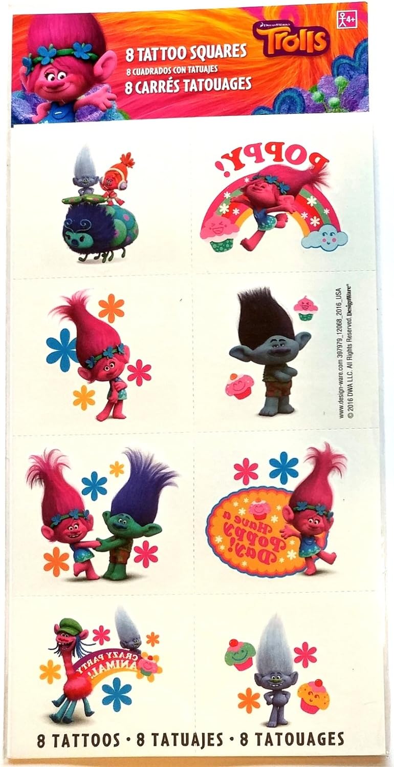 amscan Tattoo Favor, Trolls Collection, Party Accessory, Multicolor