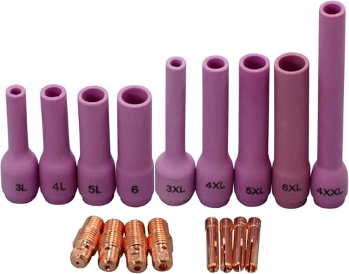 RIVERWELD TIG Collet Bodies 13N26 13N21 040 13N27 13N22 116 13N28 13N23 332 13N29 13N24 18 Alumina Nozzle Ceramic Cups Extra Long 796F for SR WP 9 20 25 TIG Welding Torch 17pcs - Image 1