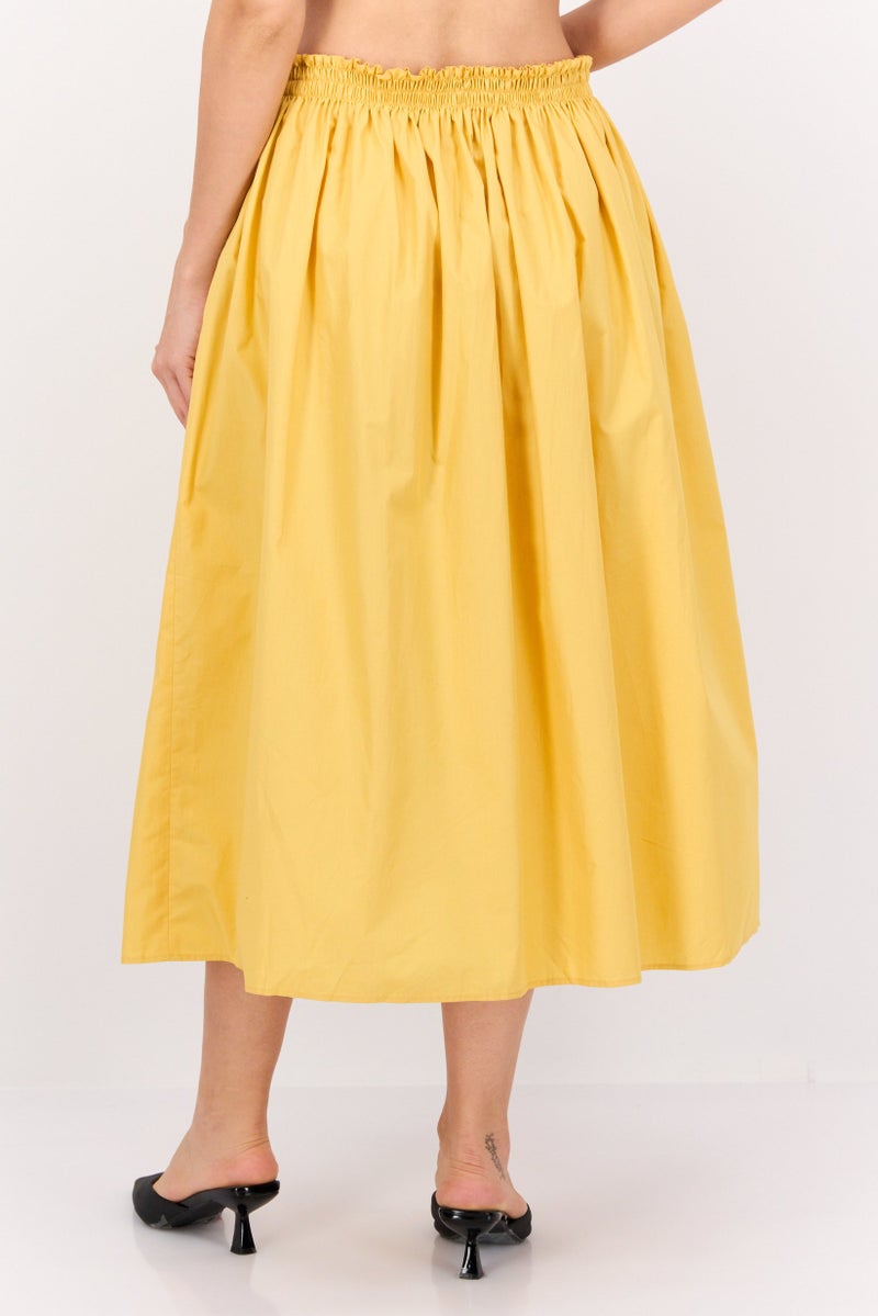 NAH/ Studio Women Plain Midi Skirt, Mustard - Image 3