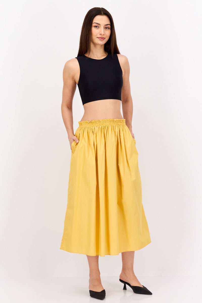 NAH/ Studio Women Plain Midi Skirt, Mustard - Image 2