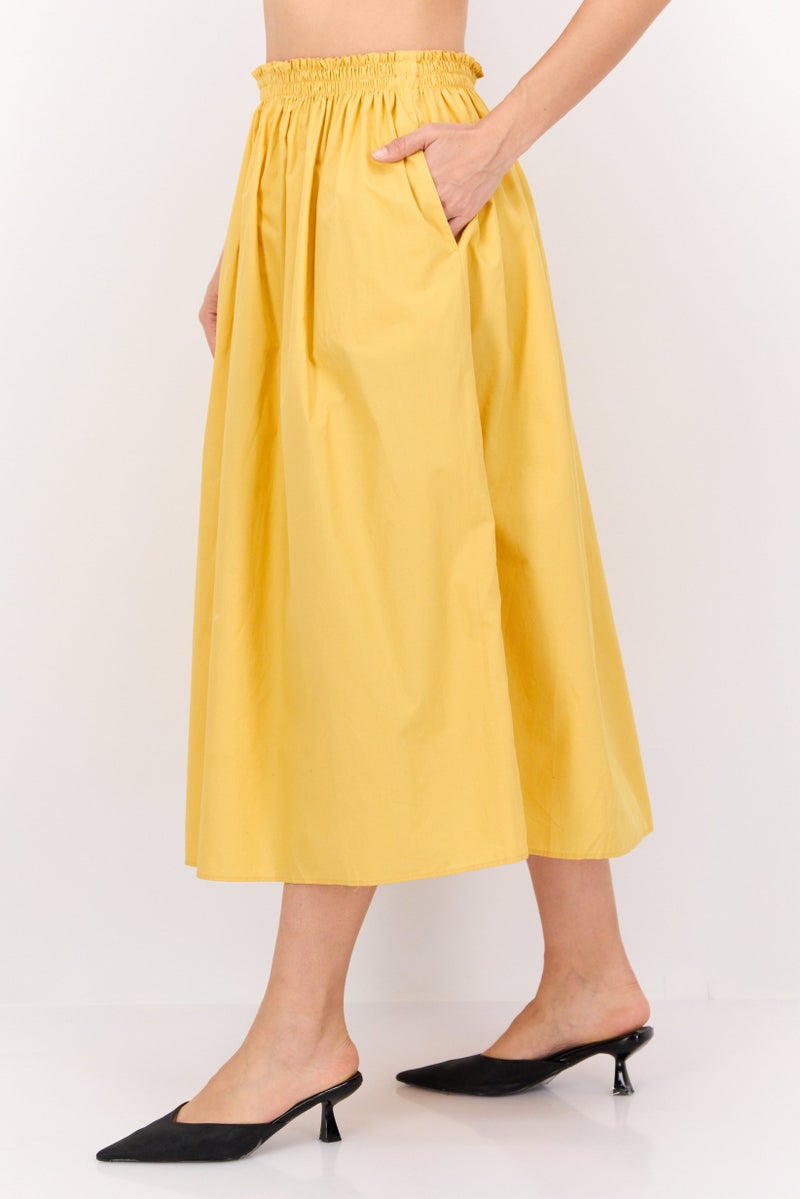 NAH/ Studio Women Plain Midi Skirt, Mustard - Image 4