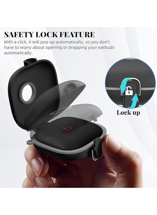 Generic - [Upgrade Secure Lock] Case for Beats Fit Pro 2021, WOFRO Shock-Absorbing Protective Cover TPU Hard Shell with Anti-Lost Lanyard/Keychain[One-Click Pop] (Black) - Image 1