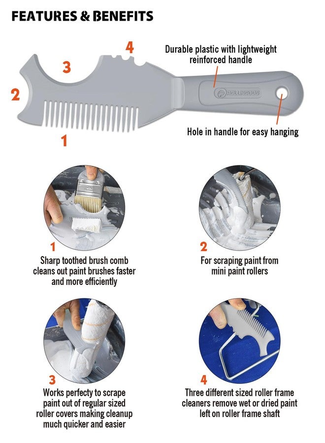 ROLLINGDOG Paint Brush/Roller Cleaner Tool - Durable Plastic Paint Brush Comb with Lightweight Reinforced Handle,Wash and Reuse - Image 3